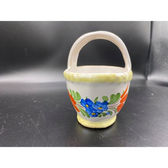 Vintage Ceramic Tole Painted Folk art Basket Hand Painted with Handle 4.5x4.5 - Picture 15 of 16